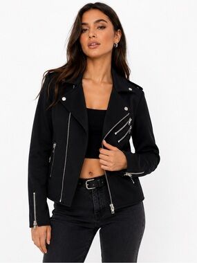 Rehab Black Moto Jacket Silver Zipper Biker Jacket Size Small